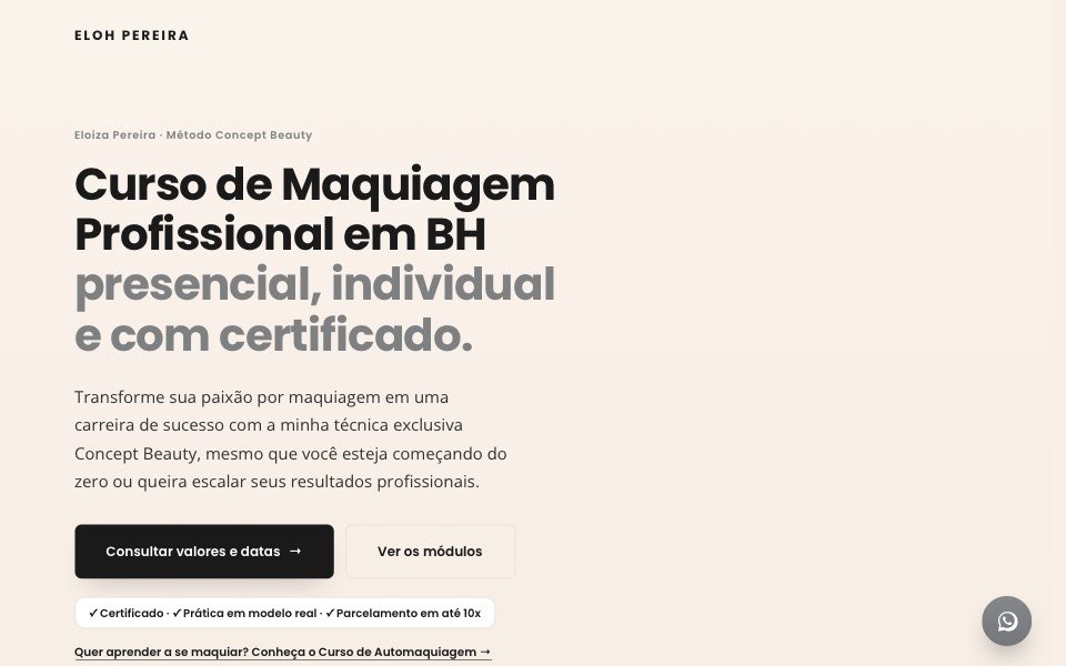 Site do curso de maquiagem da Eloiza Pereira